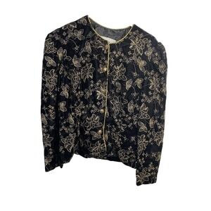 another thyme womens vintage blazer size 10 long sleeve button up flowers